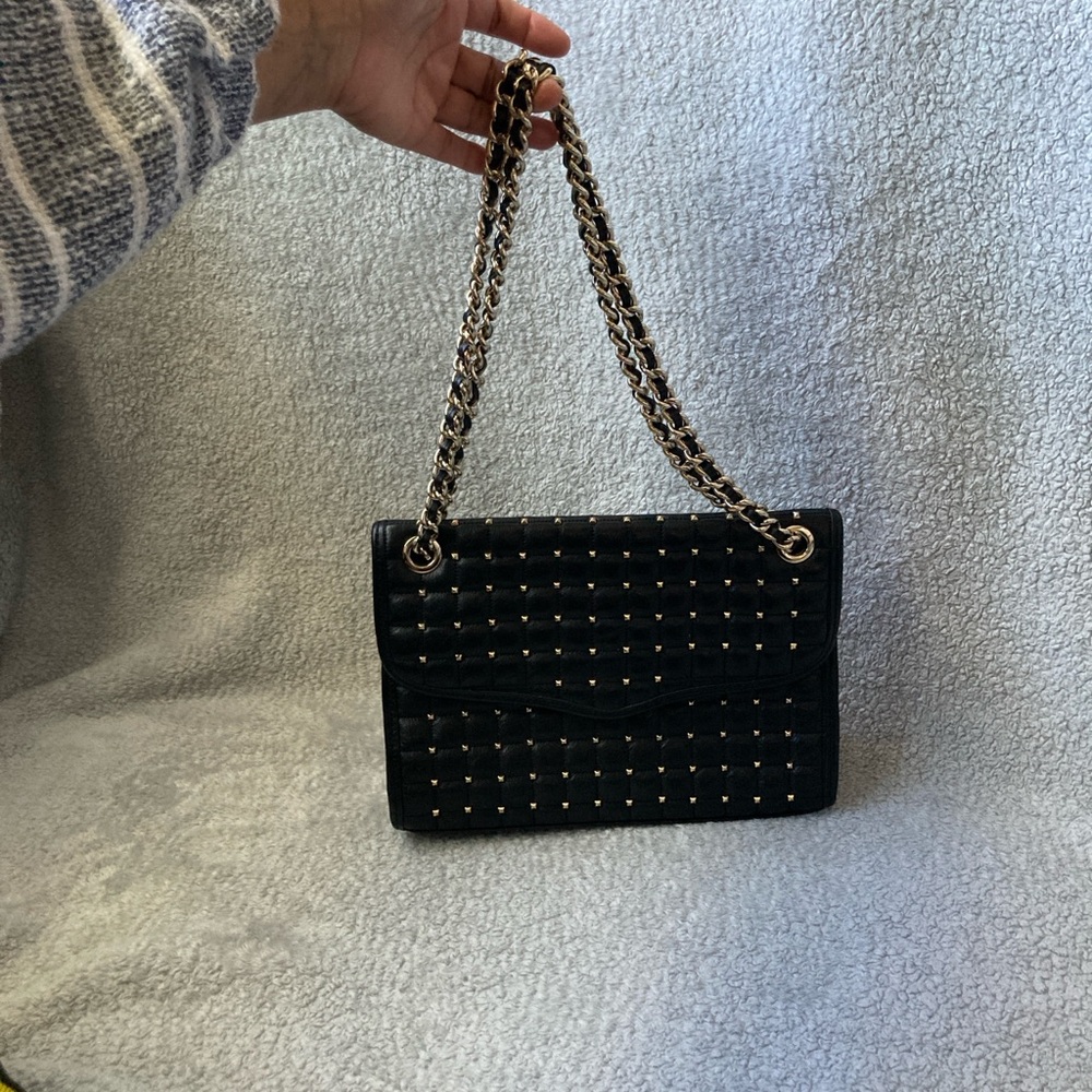 Rebecca Minkoff Black Quilted Stud Shoulder Bag with Gold Chain - Picture 4 of 16
